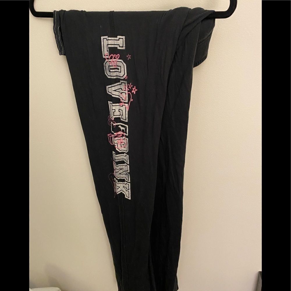 PINK Victoria's Secret Black Track Joggers with Pink & White Logo